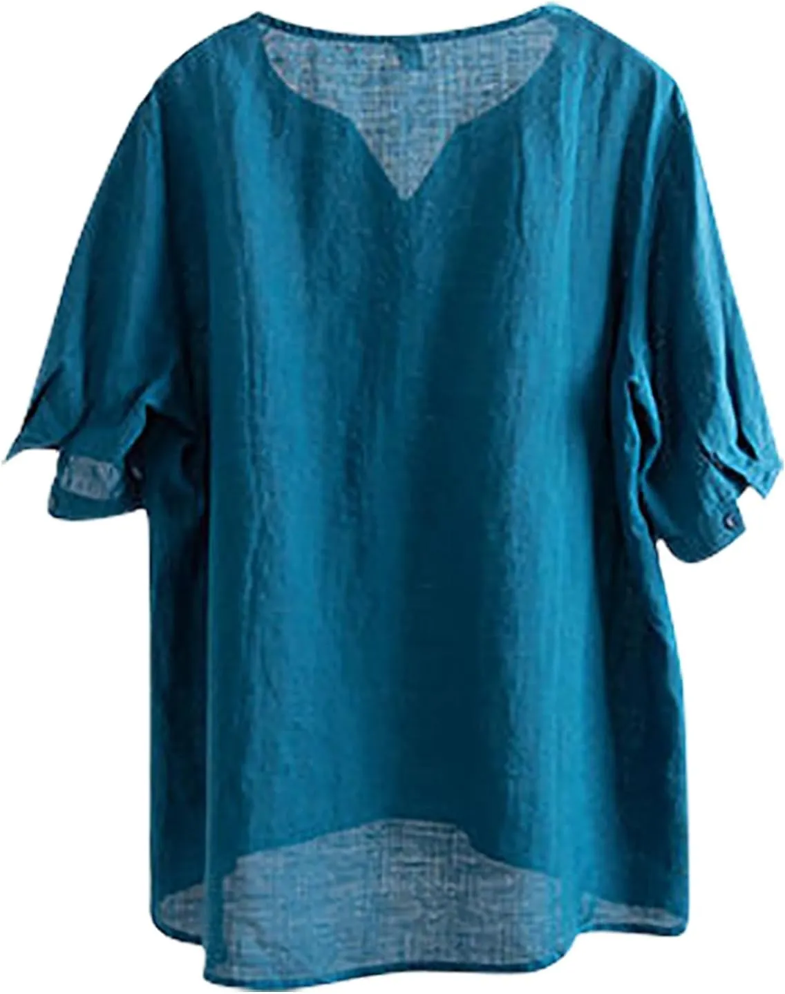 Women Summer Thin Shirt Floral Embroidery Linen Shirts 3/4 Sleeve Scoop Neck Bohemian Top Blouse Quick Dry Breathable