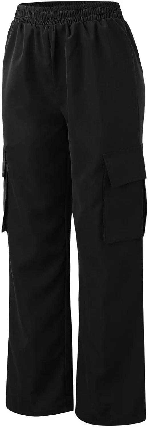 Women's Belt Less High Waisted Wide Leg Trousers Straight Leg Relaxed Style Casual Pants Ladies Slim Fit Cargo