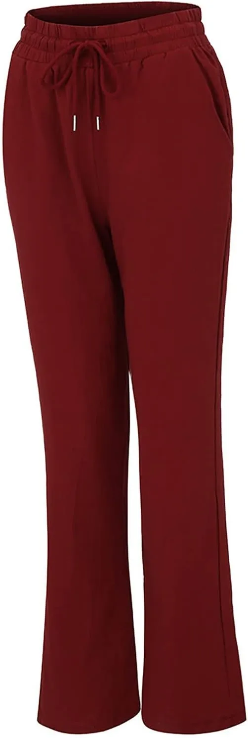 Women's Casual Cotton Linen Pants Relaxed Fit Elastic Waist Straight Leg Comfy Solid Color Pockets Lounge Long Trouser