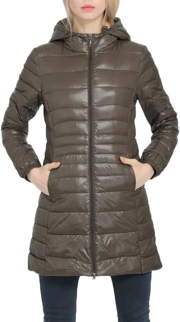 Women's Hooded Ultra Light Weight Coat Packable Outwear Long Puffer Down Jacket