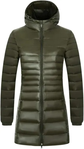 Women's Hooded Ultra Light Weight Coat Packable Outwear Long Puffer Down Jacket