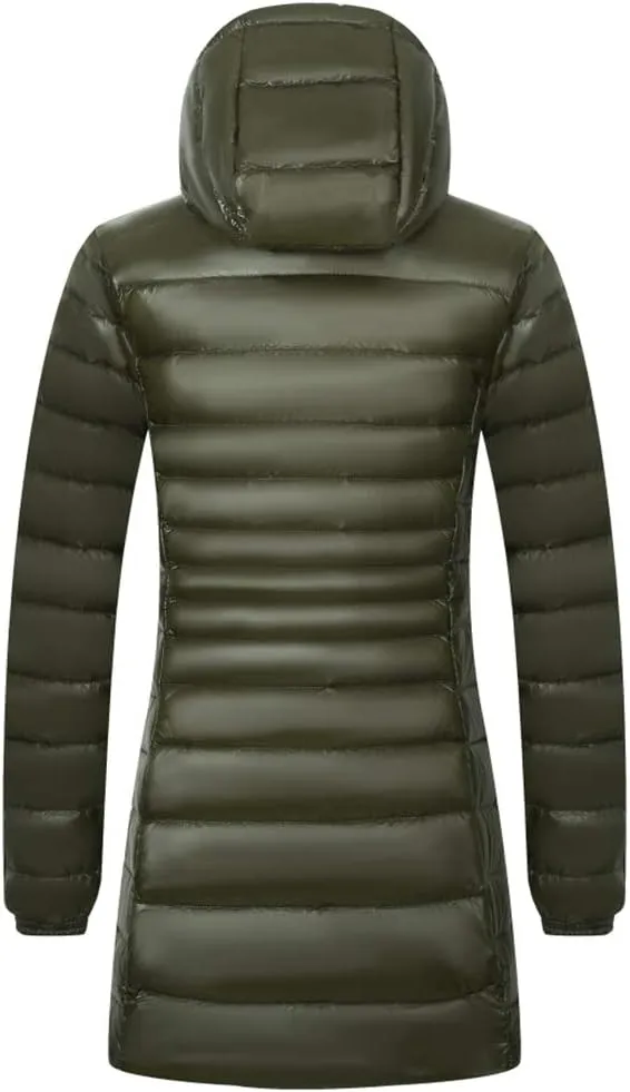 Women's Hooded Ultra Light Weight Coat Packable Outwear Long Puffer Down Jacket