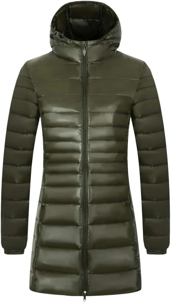 Women's Hooded Ultra Light Weight Coat Packable Outwear Long Puffer Down Jacket