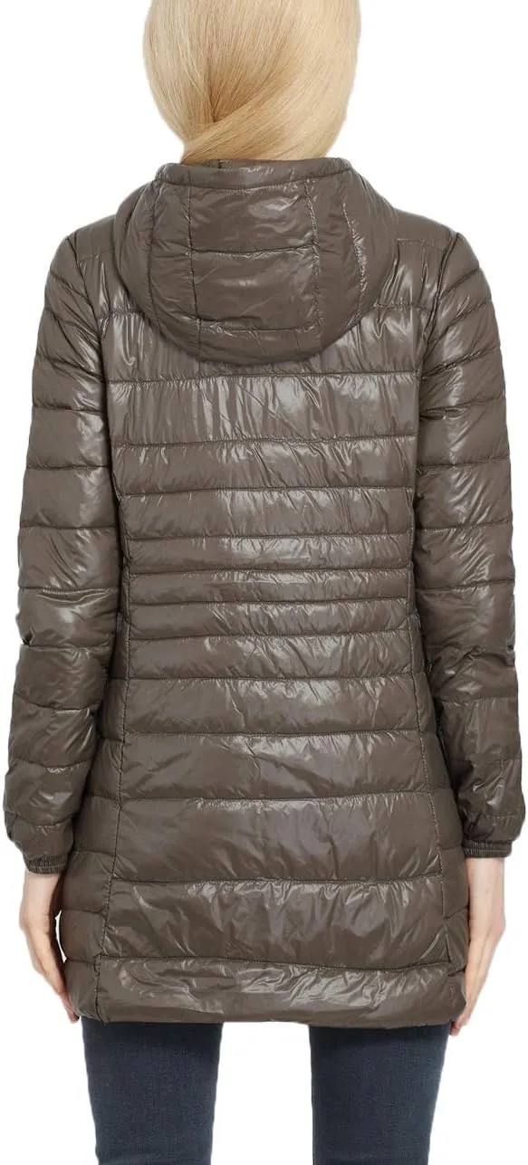 Women's Hooded Ultra Light Weight Coat Packable Outwear Long Puffer Down Jacket