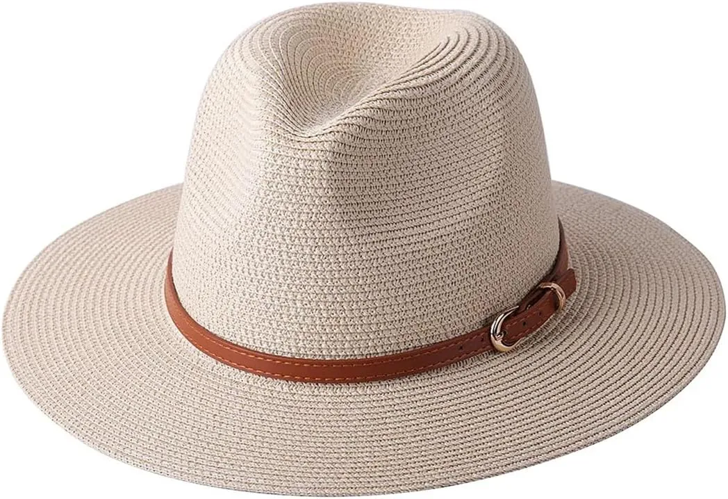Womens Mens Wide Brim Straw Panama Hat Foldable Summer Beach Sun Hat