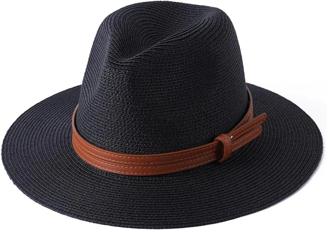 Womens Mens Wide Brim Straw Panama Hat Foldable Summer Beach Sun Hat